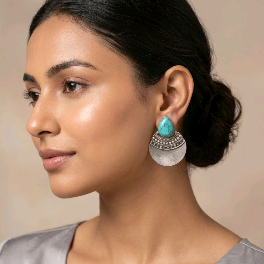 Bohemian Silver Stud Earrings 